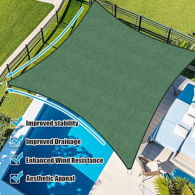 Amagenix Sun Shade Sail 7'X13' Curved Edge Outdoor Shade Canopy Dark Green Breathable 95% UV Block Shade Cloth for Patio Garden Backyard (We Make Custom Size)