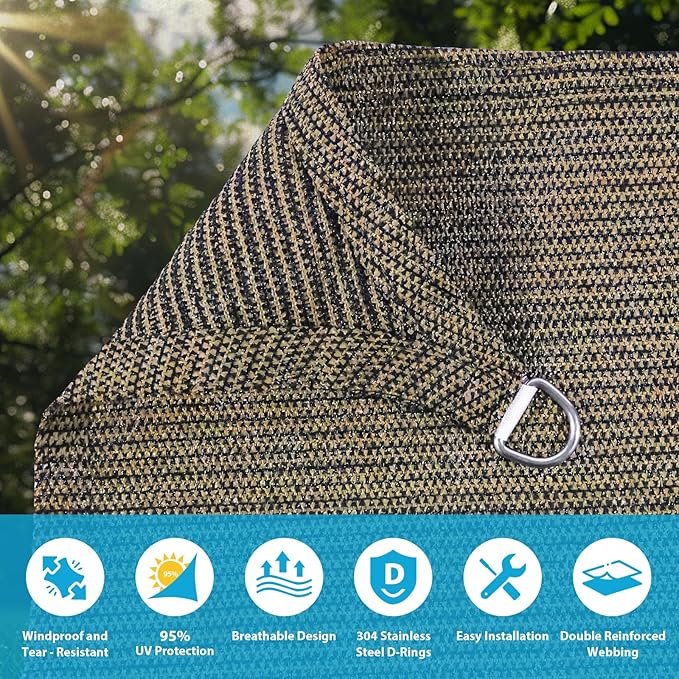 Amagenix Sun Shade Sail 4'X4'X4' Curved Edge Outdoor Shade Canopy Mocha Breathable 95% UV Block Shade Cloth for Patio Garden Backyard (We Make Custom Size)