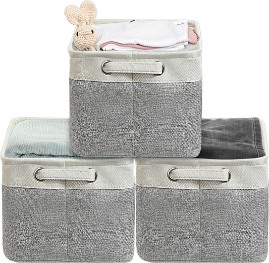 SIMPLE HOUSEWARE Large Fabric Storage Bin, 14.4" x 10" with Handles, 3-Pack, Foldable Organizer for Closet and Shelf, Gray
