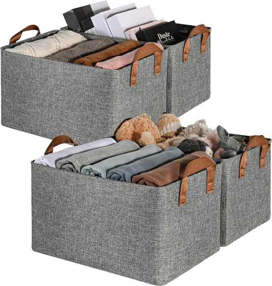 GRANNY SAYS Closet Storage Baskets, Collapsible Fabric Storage Bins with Metal Frame, Clothes Organizer Bins, Large Baskets for Shelves, Gray, 4-Pack