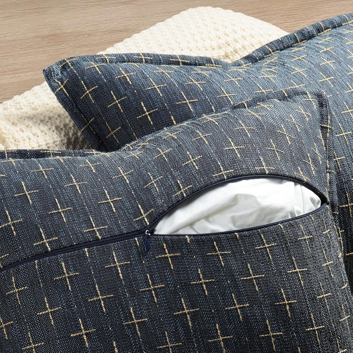 ZWJD Pillow Covers 16x16 Set of 2 Soft Polyester Textured Pillow Covers with Stylish Flange Edge Cozy Farmhouse Throw Pillows for Couch Bed Sofa Living Room