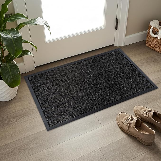 ubdyo Extra Durable Door Mat - Dirt Trapping Outdoor Welcome Mats - Non-Slip Outdoor Indoor Entrance - Low Profile Front Doormat (36" x 24", Bright Black)