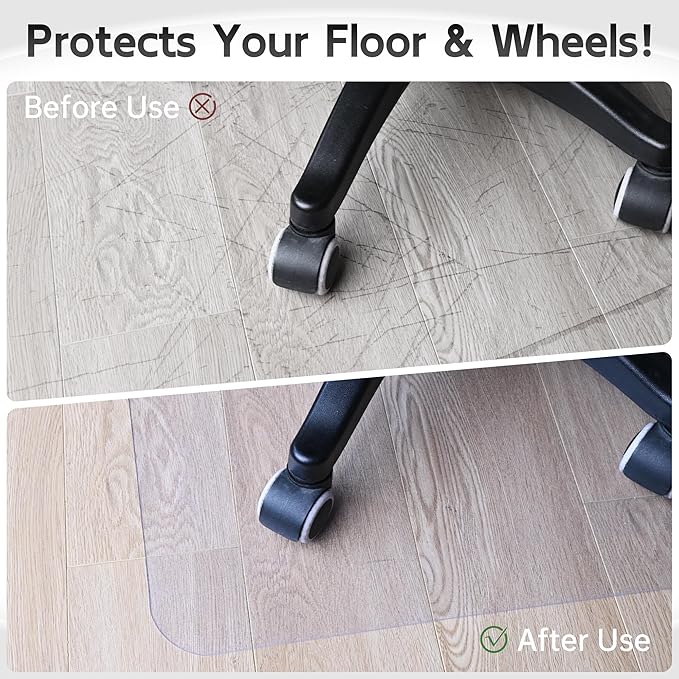Crystal Clear Chair Mat for Hardwood Floor, 48” x 36” Office Chair Mat for Hard Floors, 1/8” Thick Office Mat for Rolling Chairs