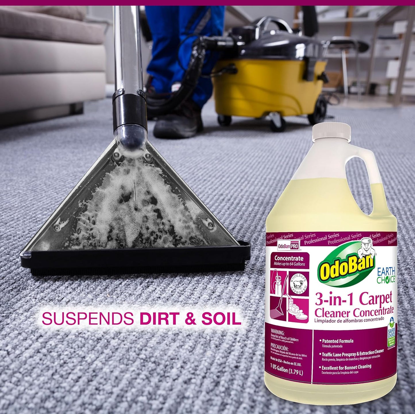 OdoBan Professional Series 3-in-1 Carpet Cleaner Concentrate, Made in the USA, Set of 2, 1 Gallon Each