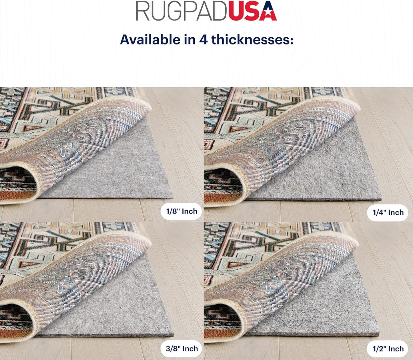 RUGPADUSA - Dual Surface - 2'x4' - 3/8" Thick - Felt + Rubber - Enhanced Non-Slip Rug Pad - Adds Comfort and Protection - for Hard Surface Floors