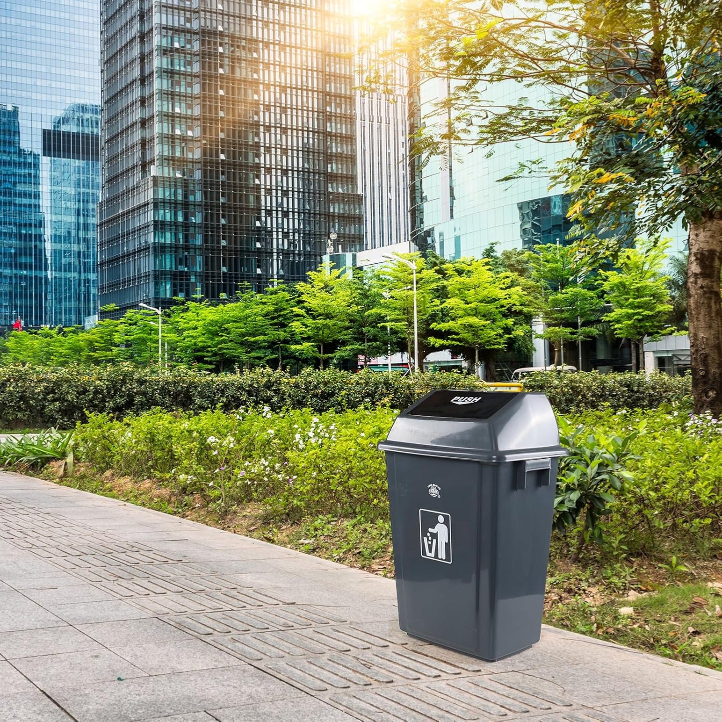 4-Pack 13 Gallon Plastic Trash Cans with Lids, Large Grey Garbage Waste Bin