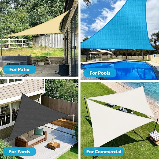 Amagenix Sun Shade Sail 15'X15'X15' Curved Edge Outdoor Shade Canopy Beige Breathable 95% UV Block Shade Cloth for Patio Garden Backyard (We Make Custom Size)