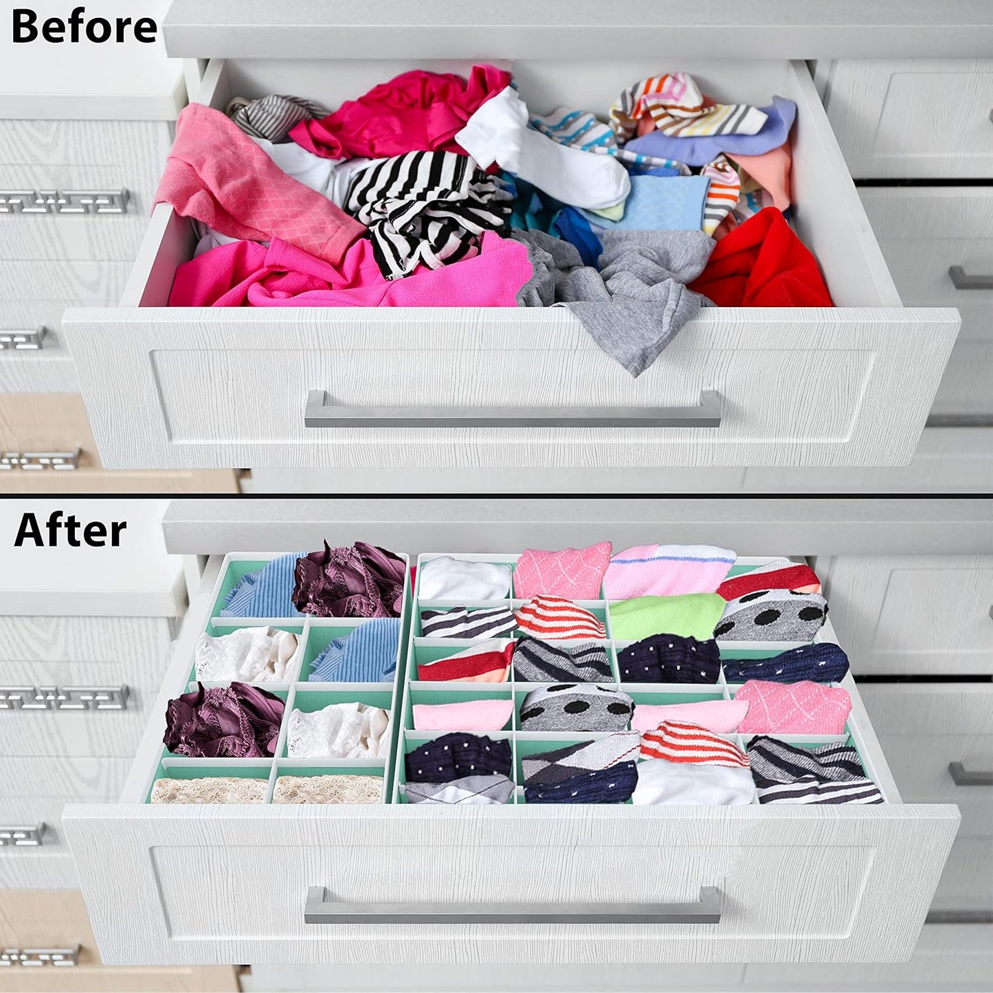 Simple Houseware 4-Pack Drawer Organizer Set - Closet Dividers for Underwear, Socks, Bras, Scarves, Ties - Foldable Non-Woven Storage Boxes, Turquoise