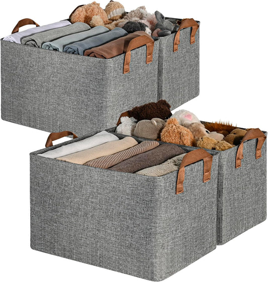 GRANNY SAYS Closet Storage Baskets, Collapsible Fabric Storage Bins with Metal Frame, Clothes Organizer Bins, Extra Large Baskets for Shelves, Gray, 4-Pack