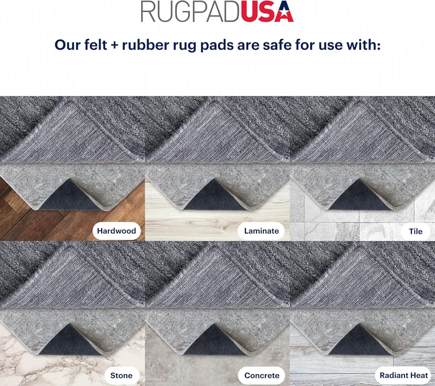 RUGPADUSA - Dual Surface - 4'10" x 7'10" - 3/8" Thick - Felt + Rubber - Enhanced Non-Slip Rug Pad - Adds Comfort and Protection - for Hard Surface Floors