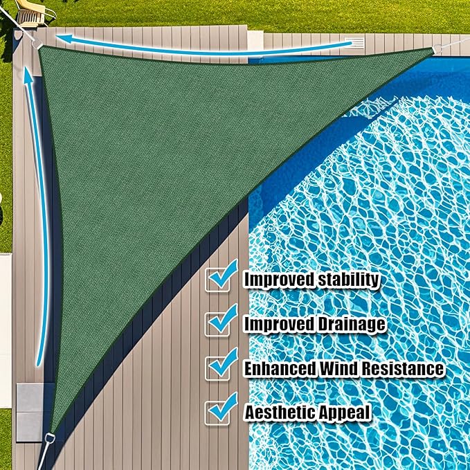 Amagenix Sun Shade Sail 12'X12'X17' Curved Edge Outdoor Shade Canopy Dark Green Breathable 95% UV Block Shade Cloth for Patio Garden Backyard (We Make Custom Size)