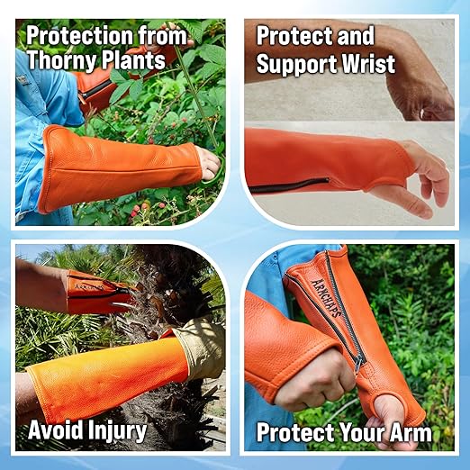 Arm Chaps Extended Elbow Leather Arm Guard - Arm Sleeve Protectors for Thin Skin and Bruising, Scratches & Cuts - Protective Arm Sleeve for Any Age- Left & Right Form-Fitting - Orange(1Pair/Medium).