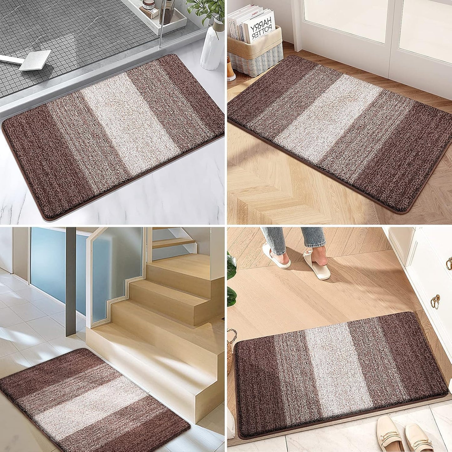 Kitinjoy Indoor Outdoor Door Mat, 36x24 Non-Slip Absorbent Dirt Trapper, Low-Profile Washable Inside Entrance Front Floor Mat, Sturdy Soft Entry Doormats for Entryway, Brown